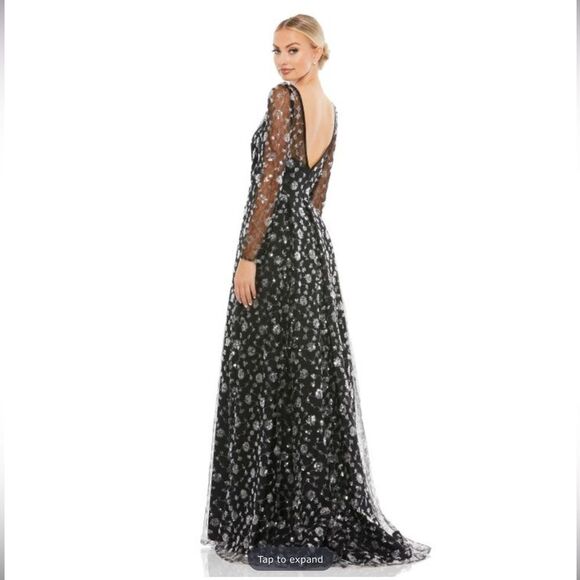 NWT Mac Duggal 12360 Illusion Long Sleeve A Line Gown Black 2 - Picture 4 of 16